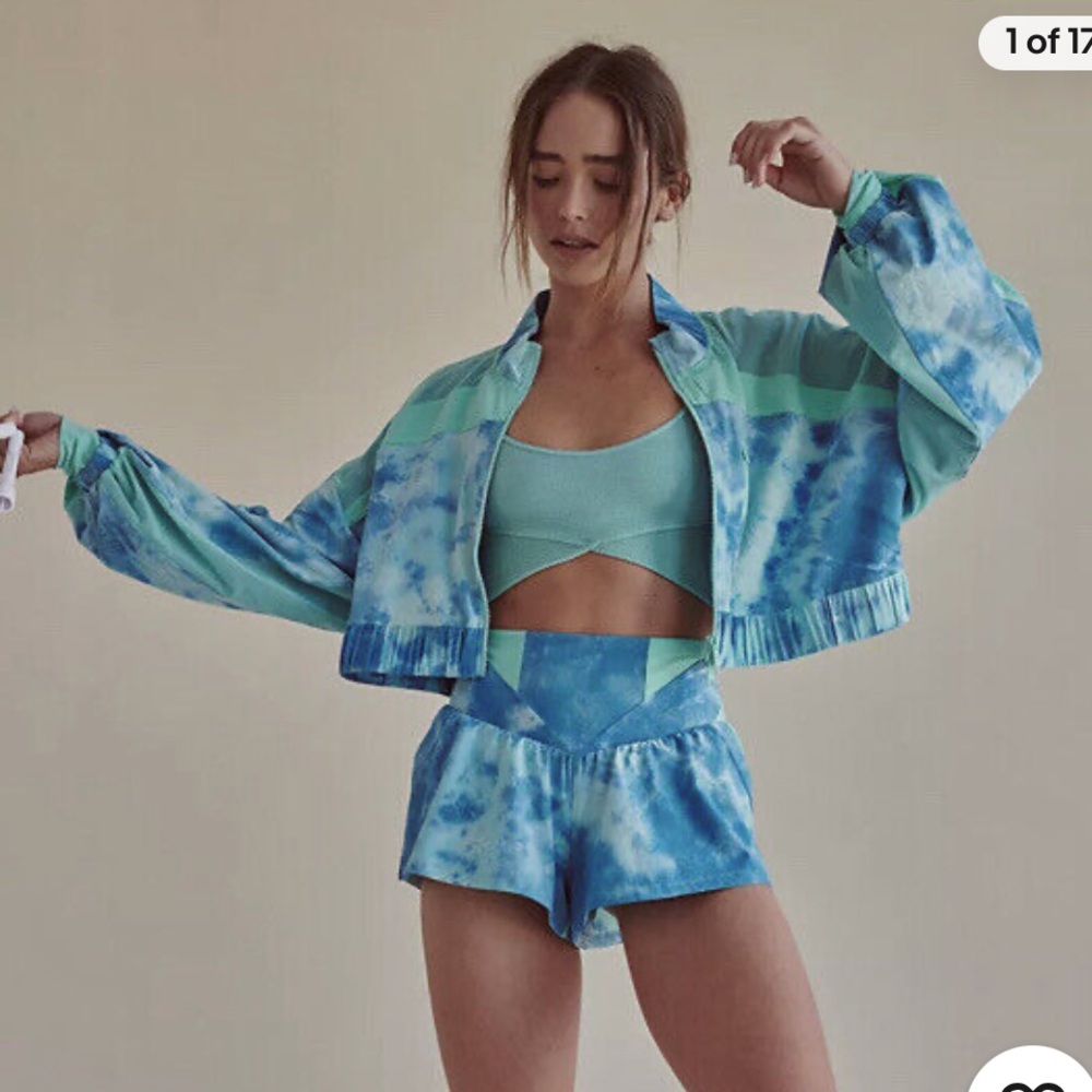 Blue and Green Tie-Dye Activewear jacket and the matching shorts